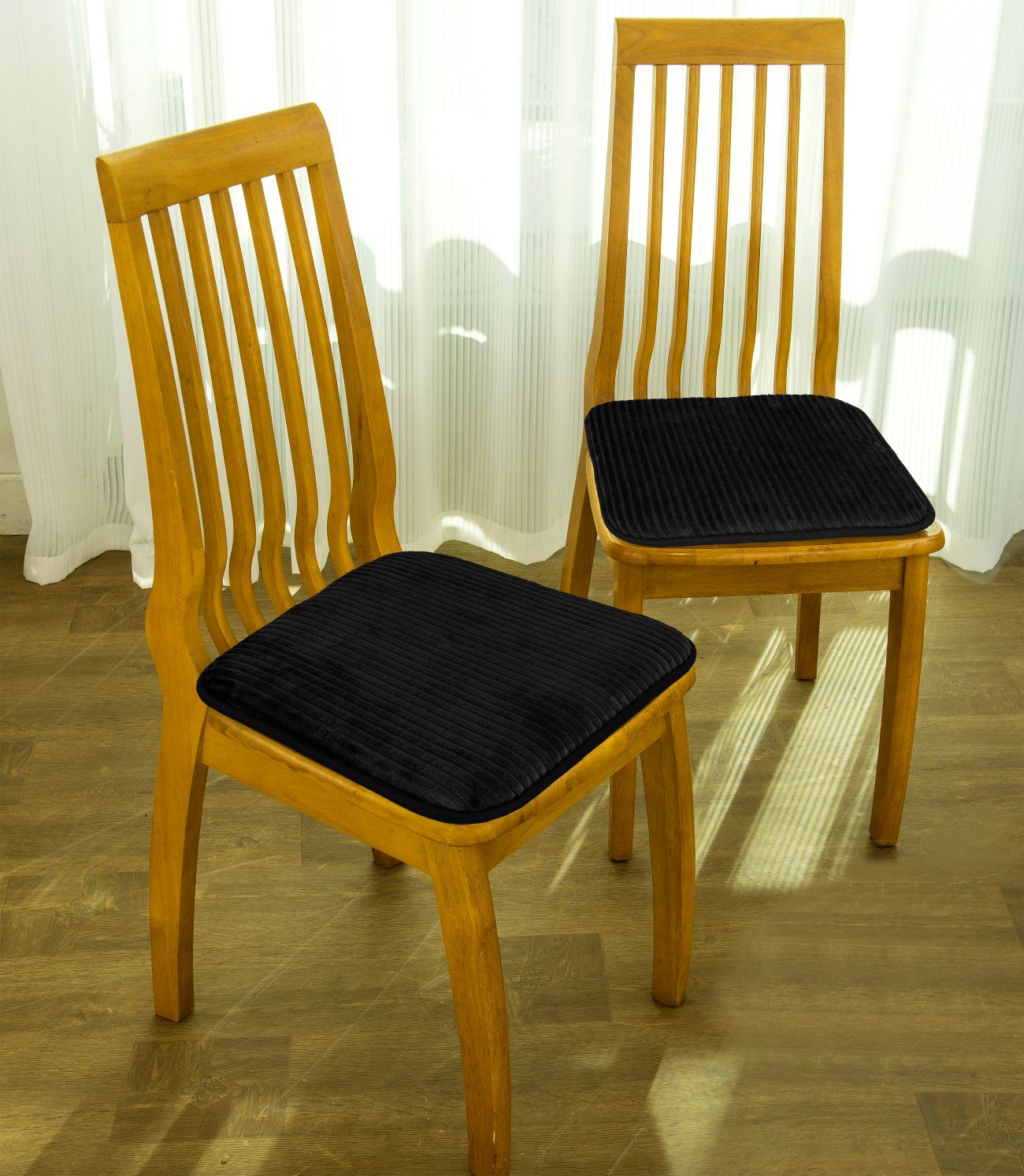 Stacy 2pk Flannel Stripe Chair Pad 16"x16" Black
