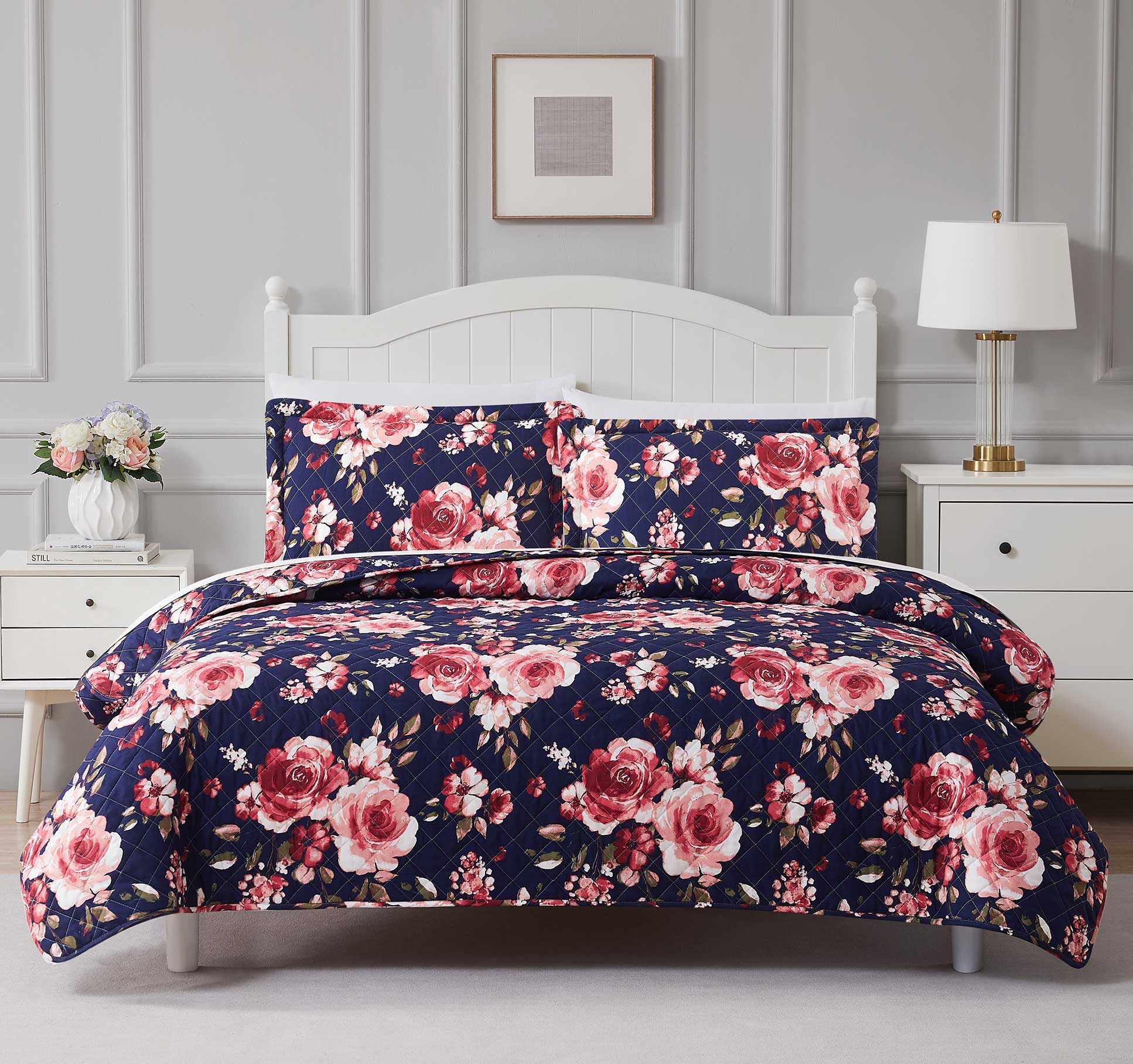 Allison Navy 3pc. Reversible Quilt Set Queen
