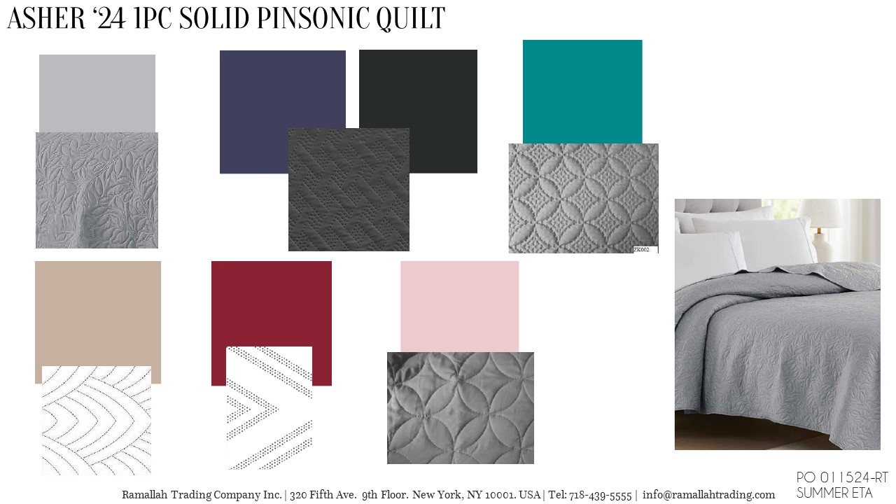 Asher 24 1pc Solid Pinsonic Rolled Quilt Assorted King