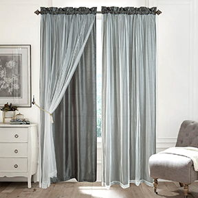Alexa 2pk Double Layer Faux Silk with Mesh Rod Pocket Panel Pair 84" Charcoal