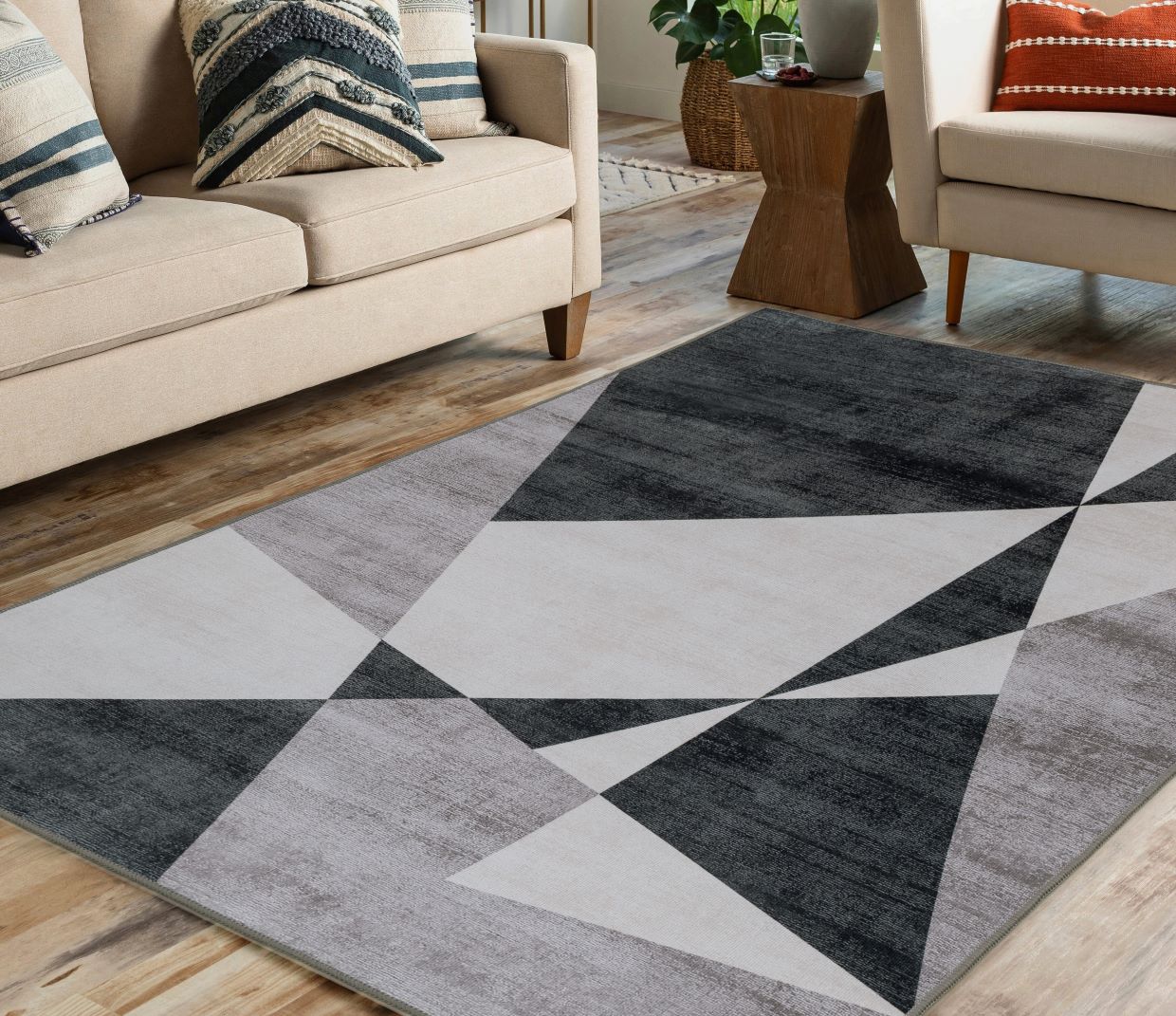 Abstract Print Velvet Rug 40"x60" Lt Grey