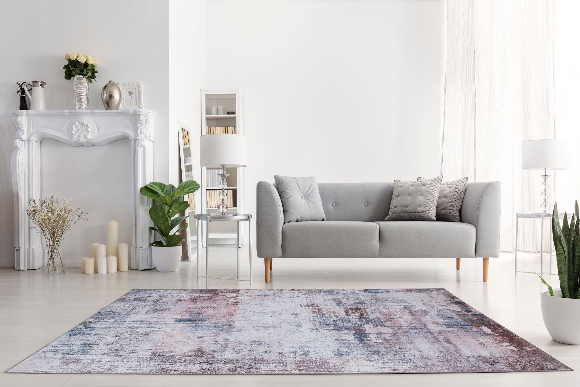 Abstract Print Velvet Rug 5'x7' Charcoal