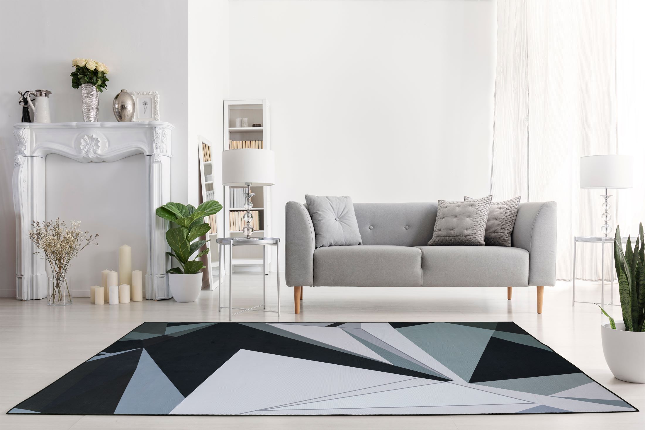 Abstract Print Velvet Rug 5'x7' Grey