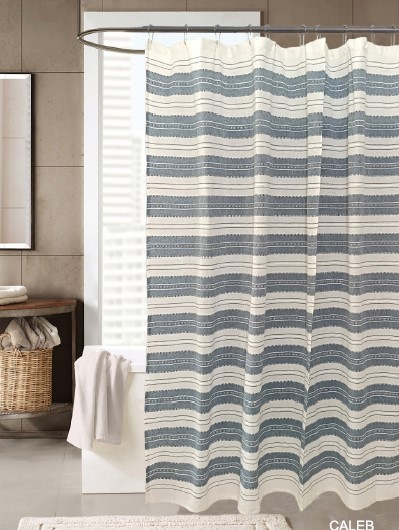 Caleb Cotton Shower Curtain Blue