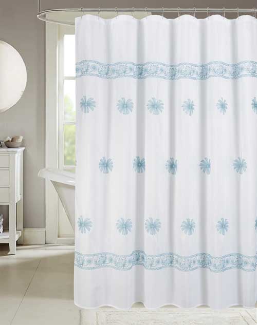 Bianca Embroidered Shower Curtain Blue