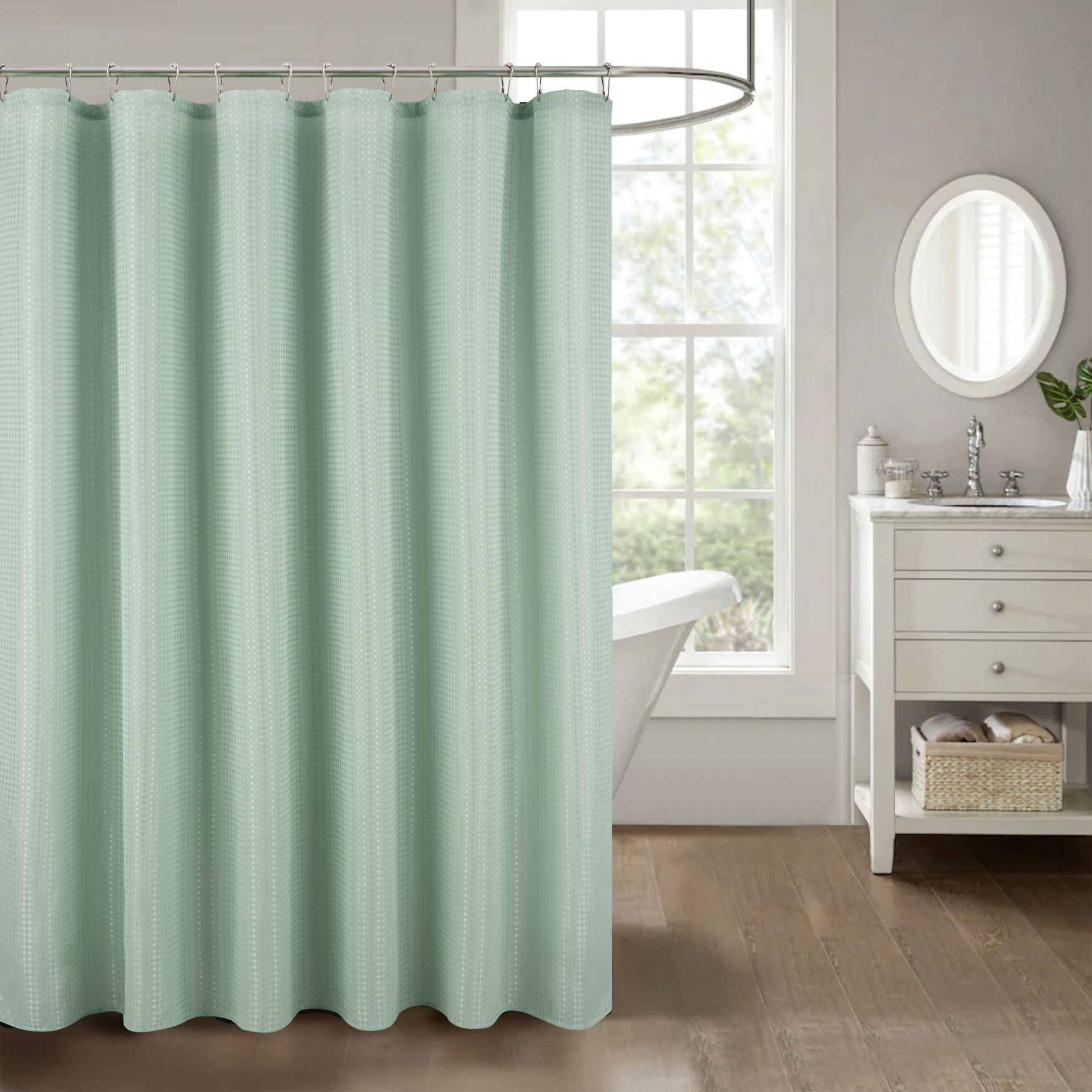 Bento Waffle Jacquard Shower Curtain Sage