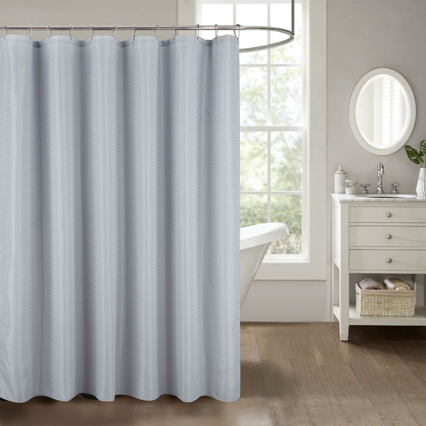 Bento Waffle Jacquard Shower Curtain Silver