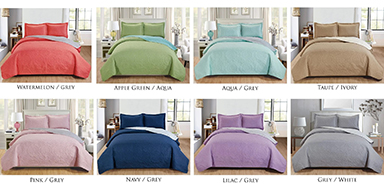 3pc Solid Reversible Quilt Set King Assortment D