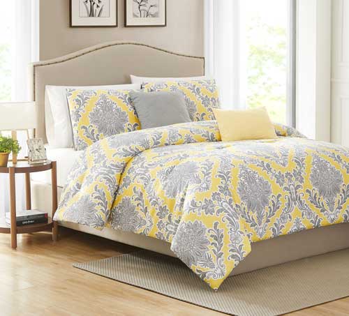 5 Pc Divine Printed Comforter Set Yellow King