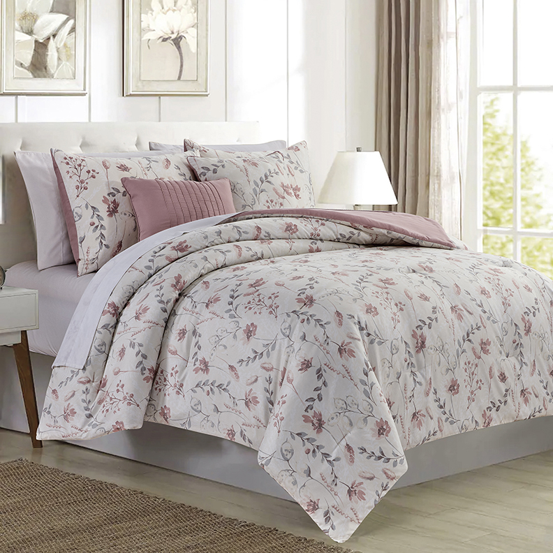 5 Pc Ophelia Petals Printed Comforter Set Blush King
