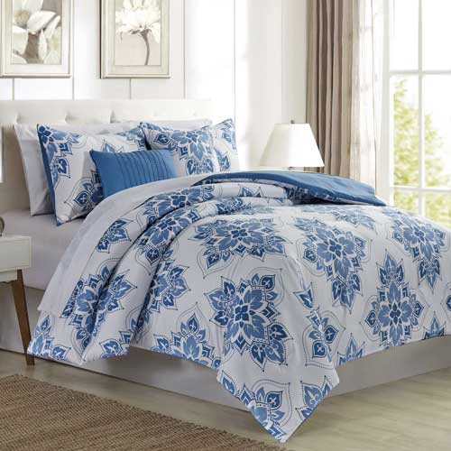 5 Pc Stevie Printed Comforter Set Blue King
