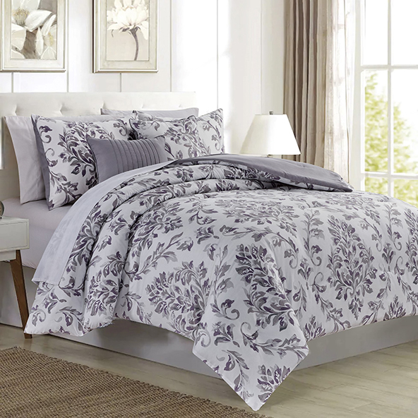 5 Pc Skylar Damask Printed Comforter Set Gray King