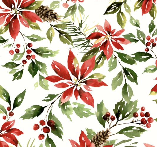 Xmas Poinsettia Painted Printed Kitchen Curtain