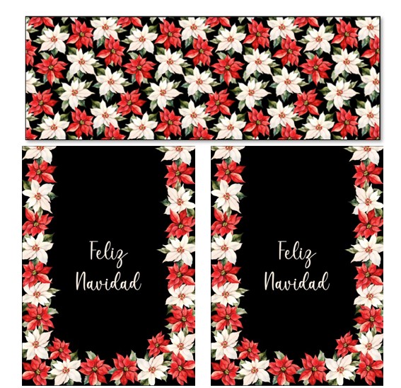 Xmas Poinsettia Season Greeting Printed Kitchen Curtain