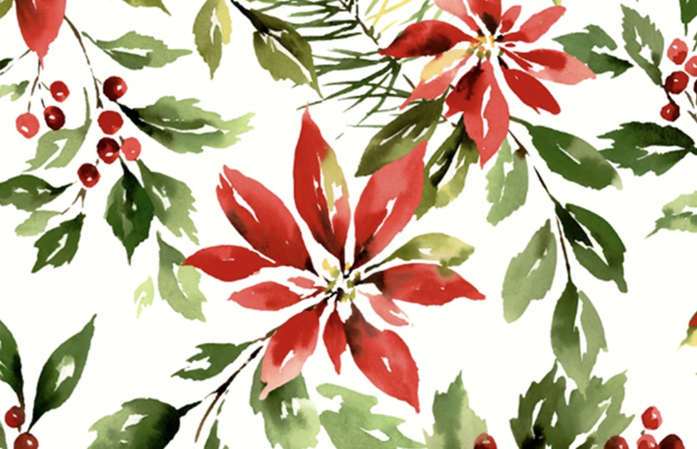 Xmas Poinsettia Painted 4pk Kitchen Placemats