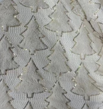 Xmas Tree Emb Fur Pillow w/ Seq 18x18 White