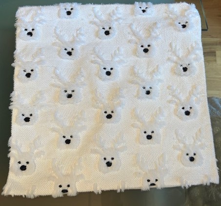 Xmas Reindeer Emb Fur Pillow 18x18 White