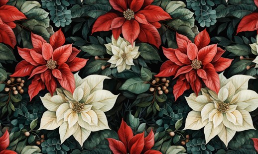 Xmas Poinsettia Watercolor 2pc Chenille Rug Set 20X32 / 24X40