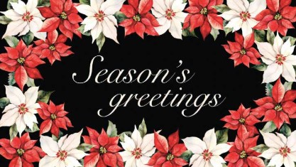 Xmas Poinsettia Season Greeting 2pc Kit Rug 17x30/20x39