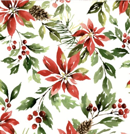 Xmas Poinsettia Painted 50"x 60" Printed Throw