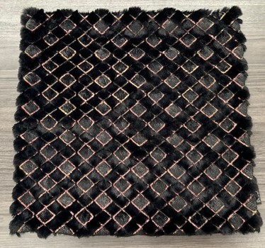 Checker Emb Fur Pillow w/ Seq 18x18 Black