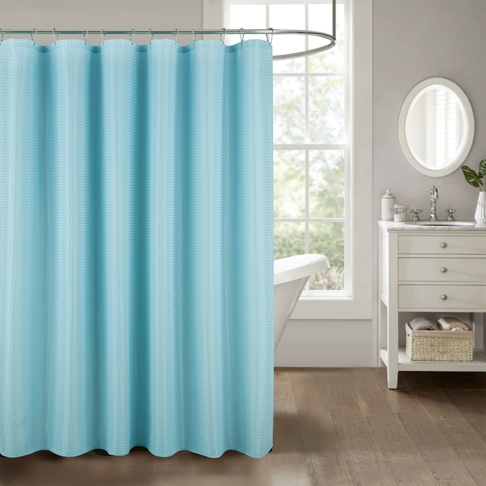 Bento Waffle Jacquard Shower Curtain Blue