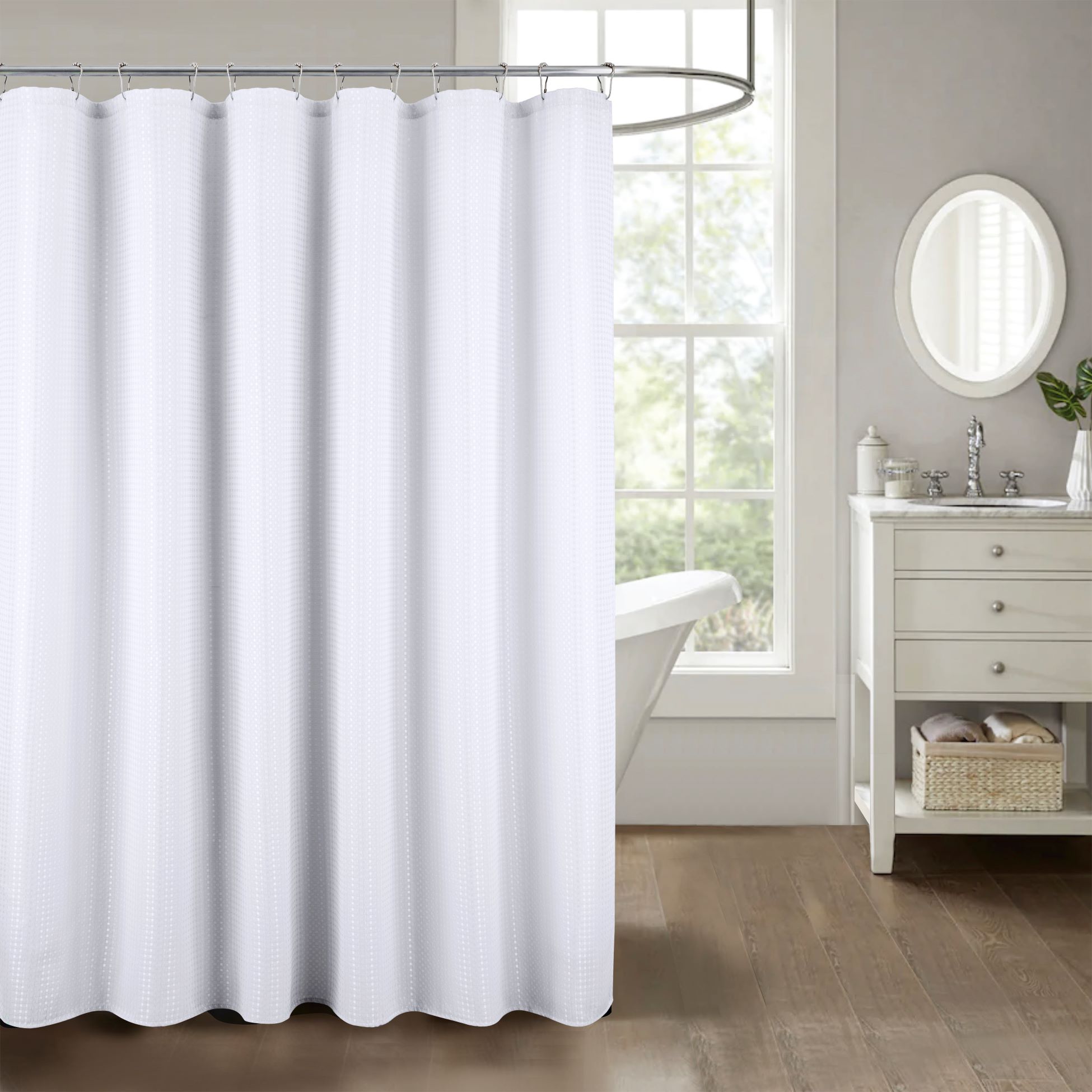 Bento Waffle Jacquard Shower Curtain White