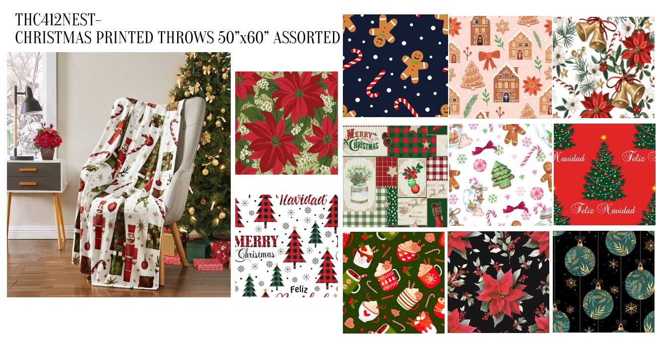 Christmas 24 Flannel Throw 50"x 60" Assorted