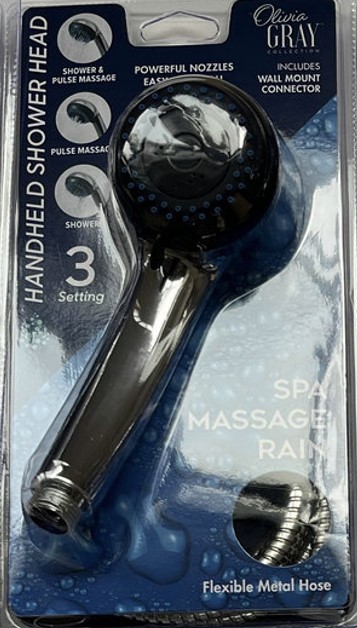 3 Function Hand Held Shower Head Black 7cm