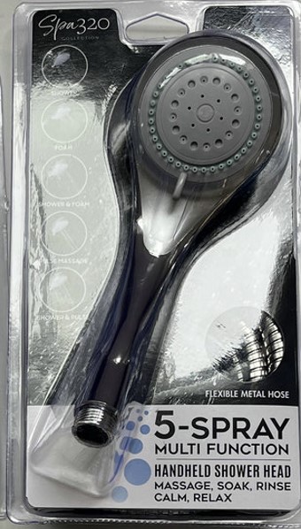 5 Function Hand Held Shower Head Black 8cm