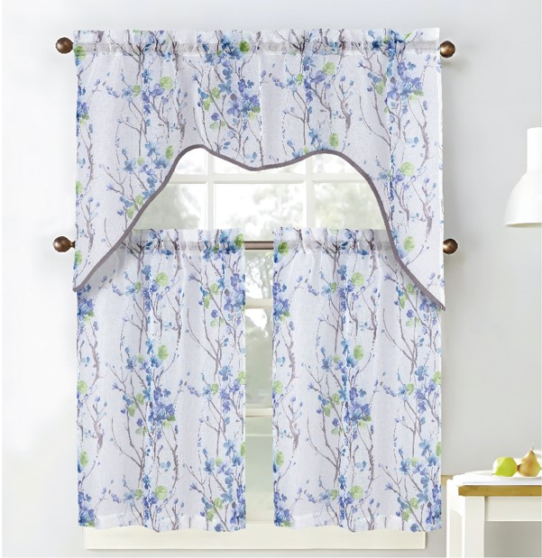 Amelia Printed Doily Kitchen Curtain Blue