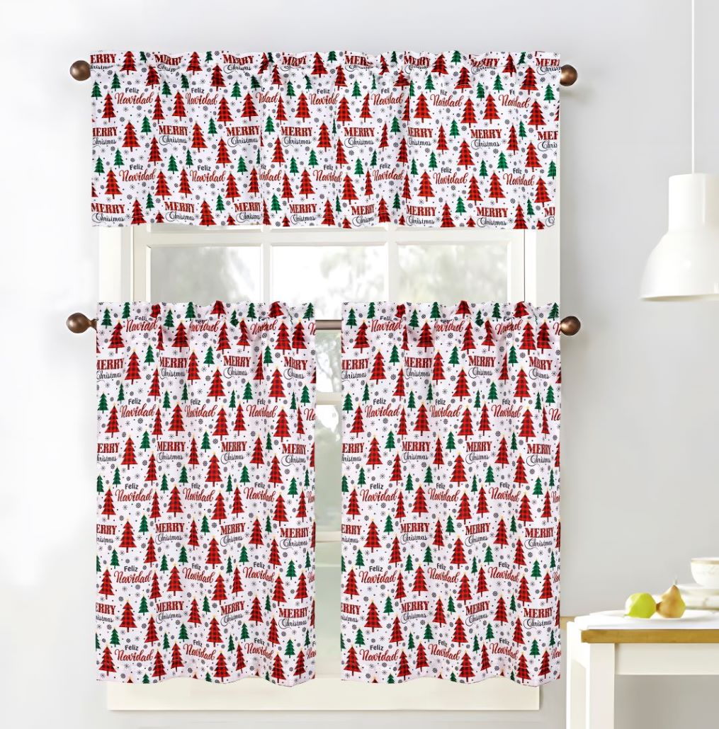 Christmas Country Forest Printed Kitchen Curtain
