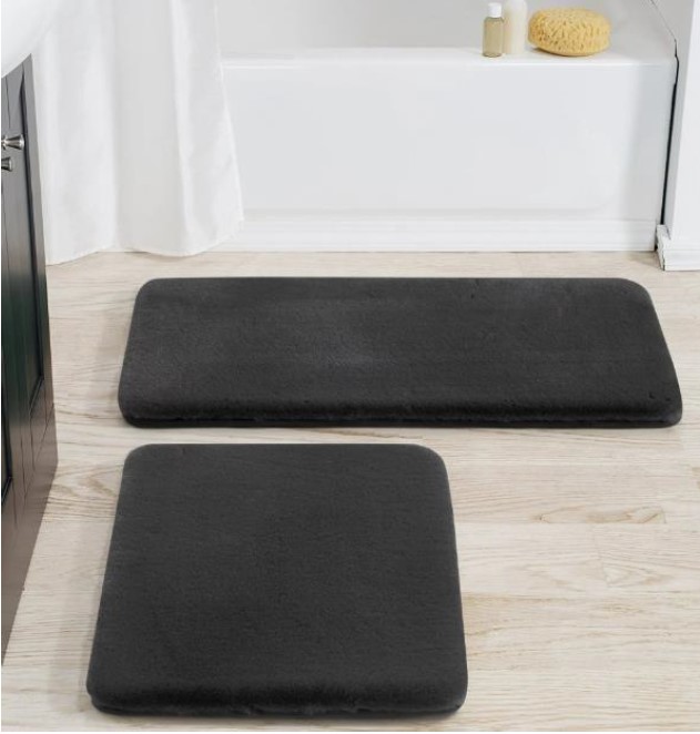 2Pc Rabbit Fur Bath Set Charcoal