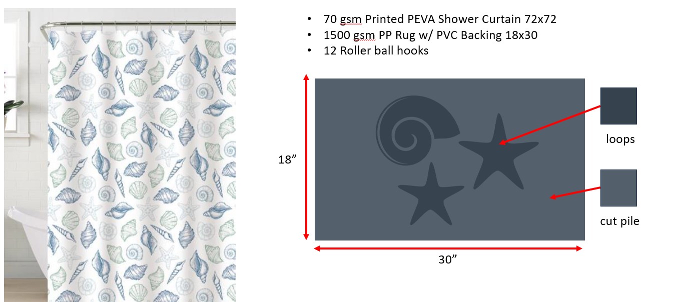 Peva Shells 14pc Bath Set 18x30 Steel Blue