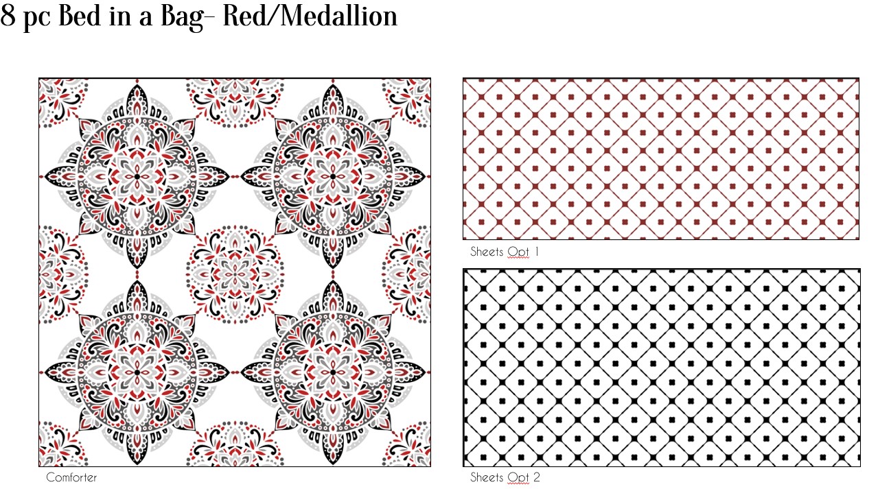 8pc Red/Black Medallion BIAB w/Pillow K