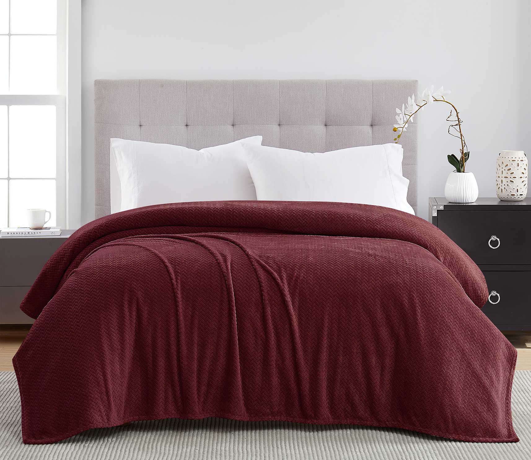 Jacquard Collection Herringbone Blanket 104"x90" Burg In Roll Packing