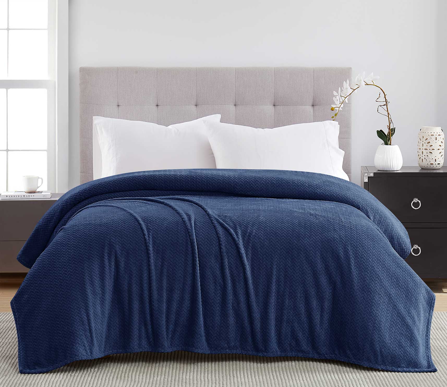 Jacquard Collection Herringbone Blanket 104"x90" Navy In Roll Packing