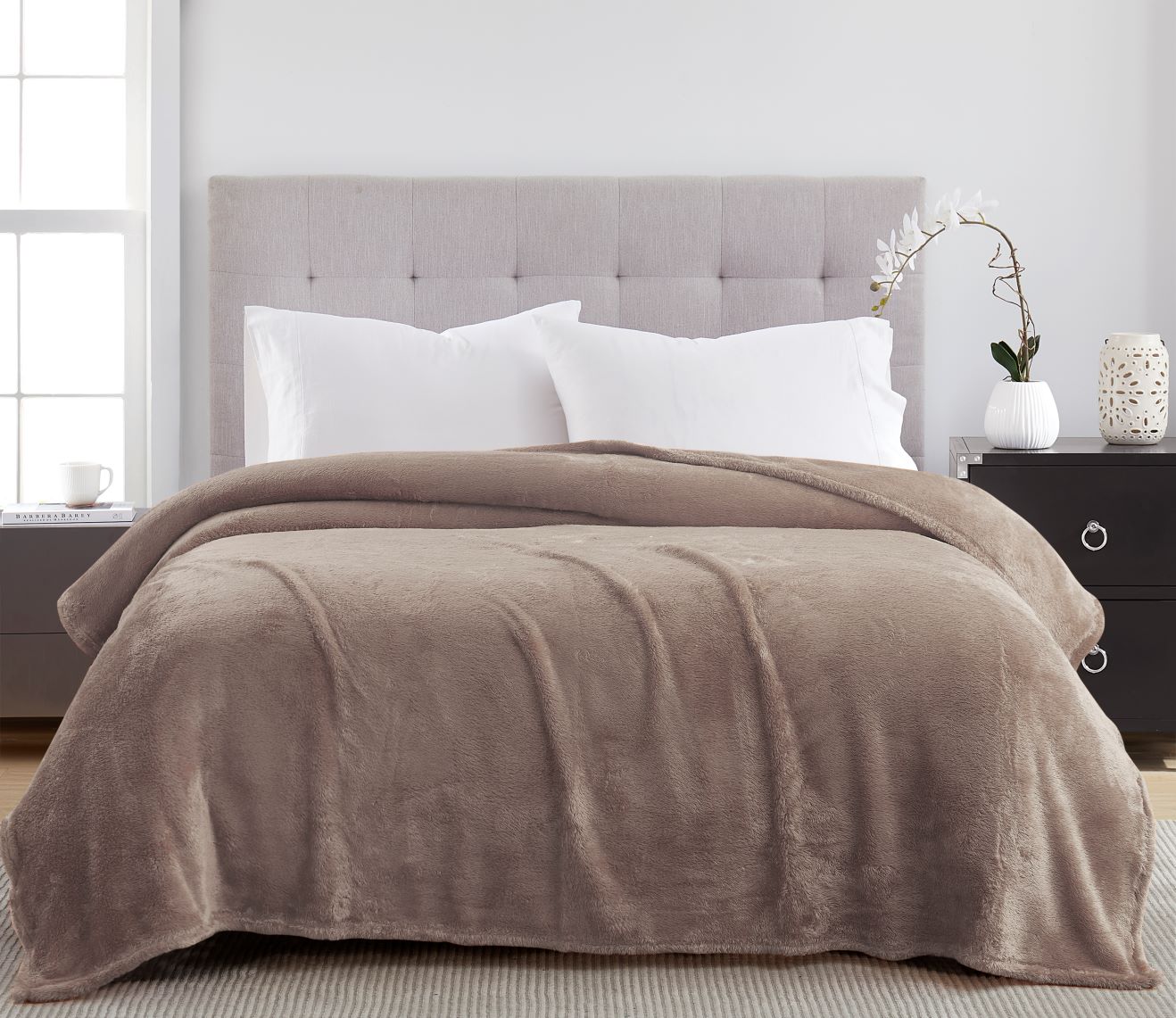 Vanessa Teddy Fur Rolled 90x90 Q Taupe