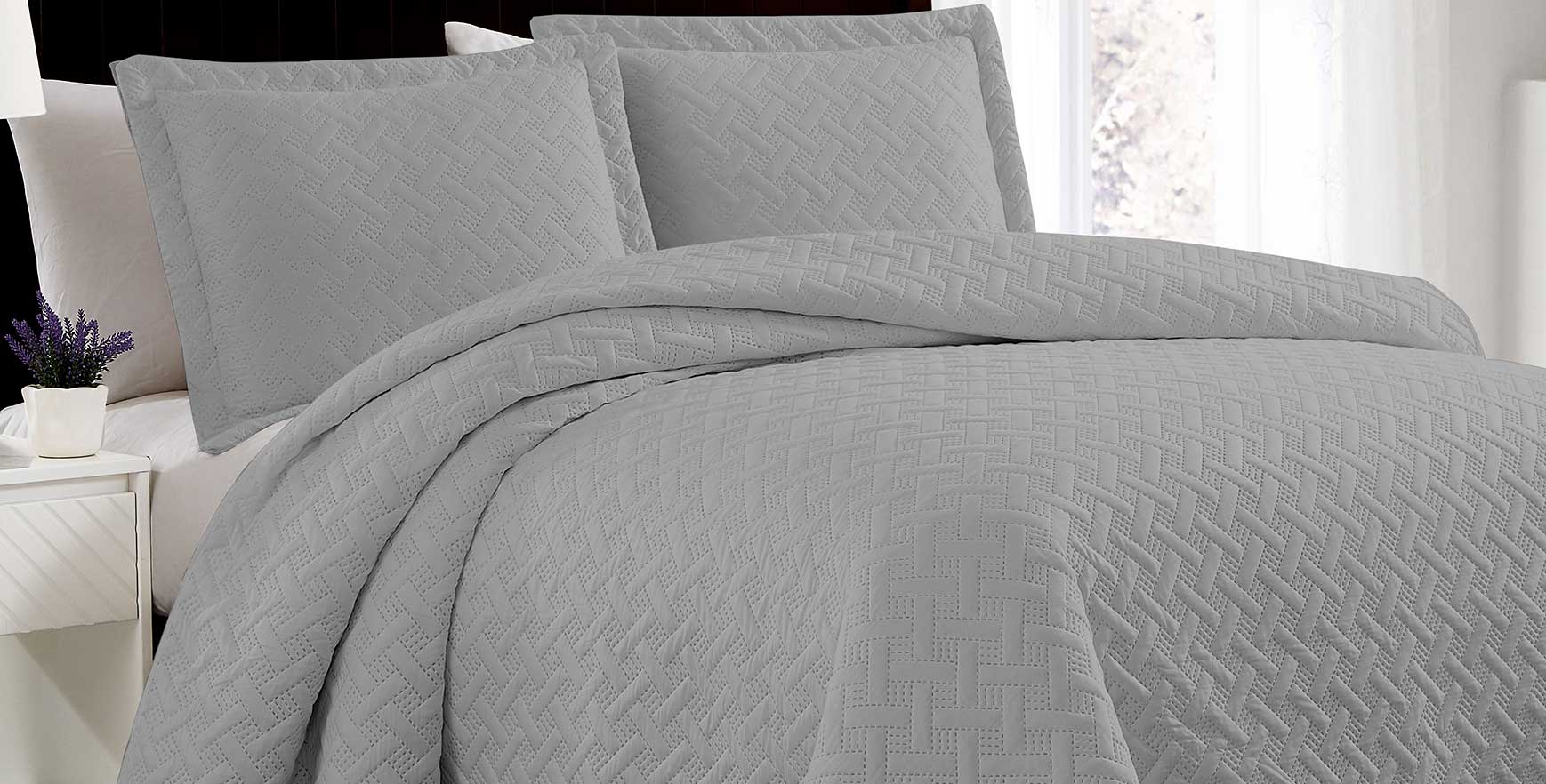 Bella 3pc Pinsonic Quilt Silver King