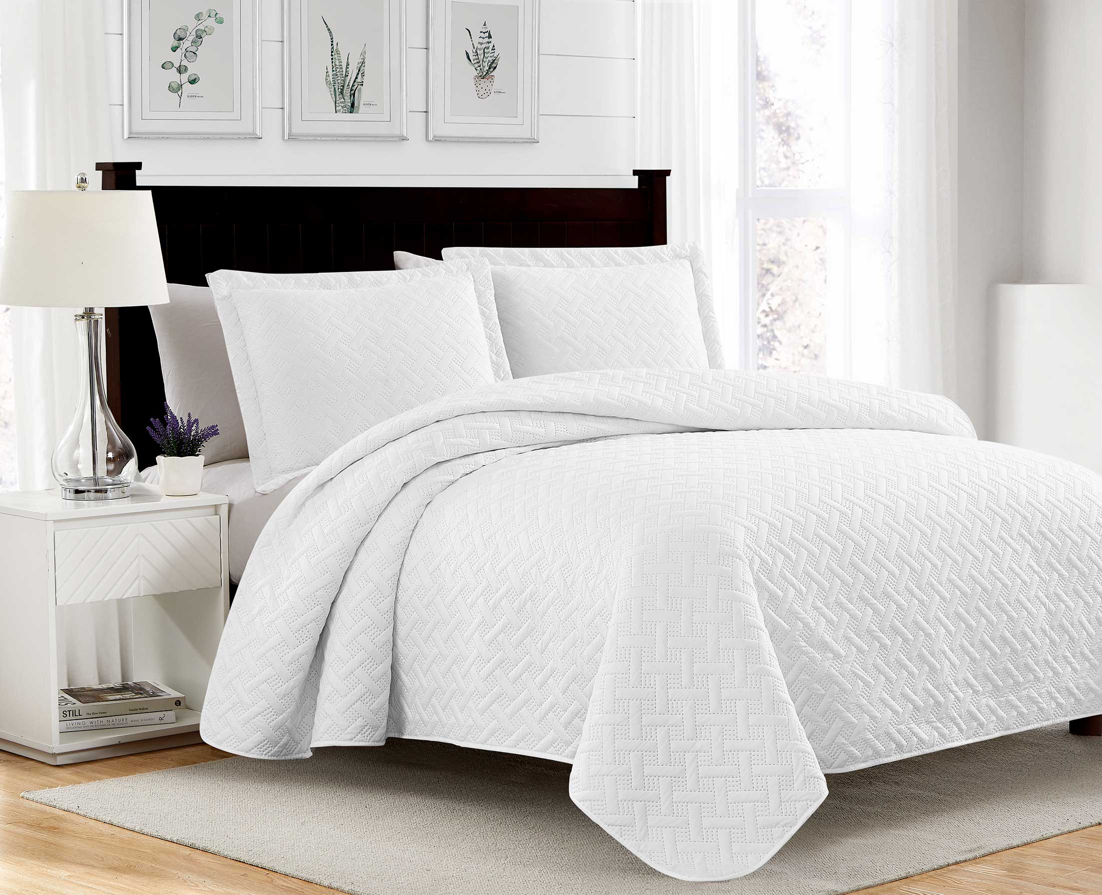 Bella 3pc Pinsonic Quilt White Queen