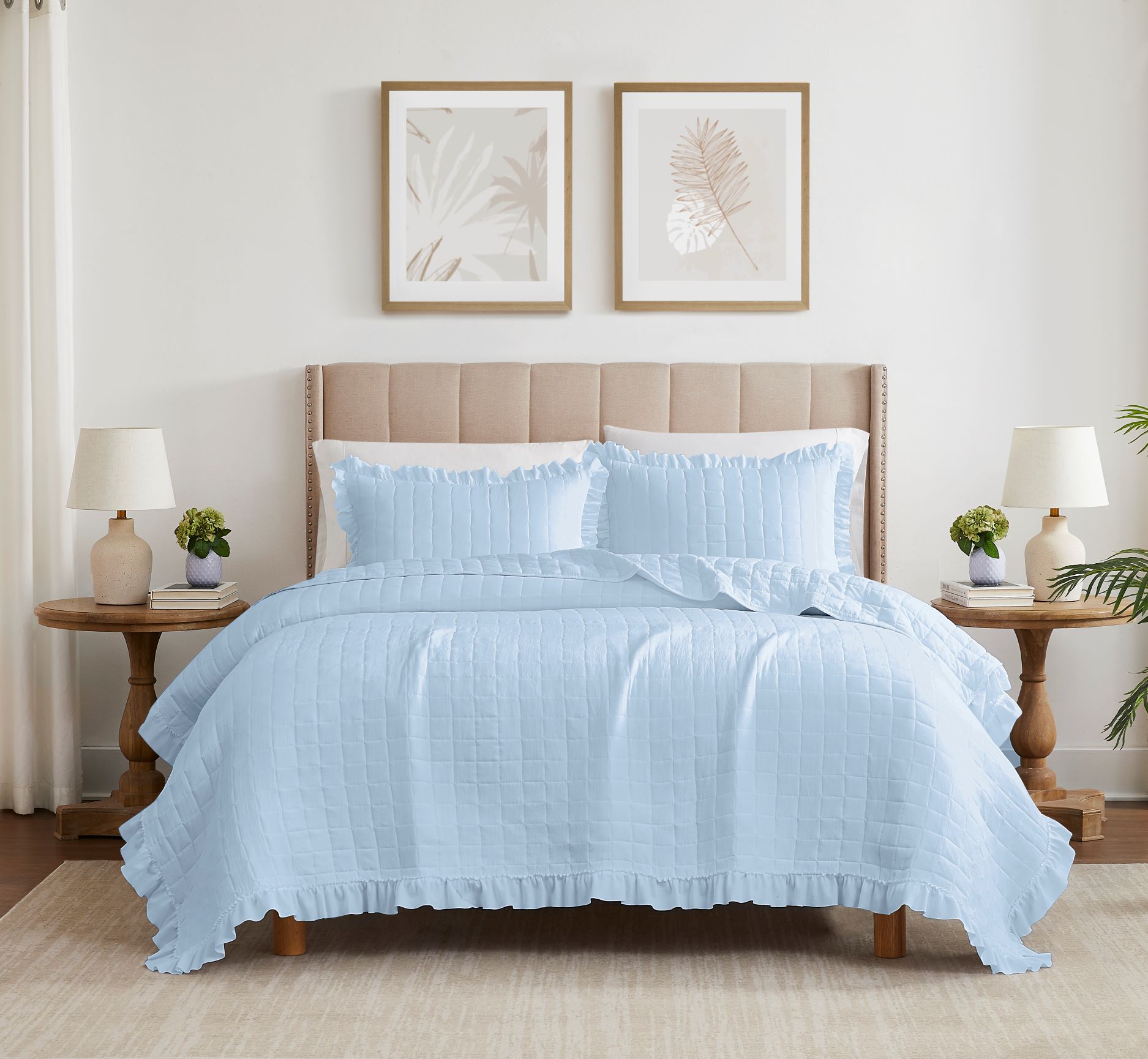 Belina 3pc Washed Stitched Quilt Blue Queen