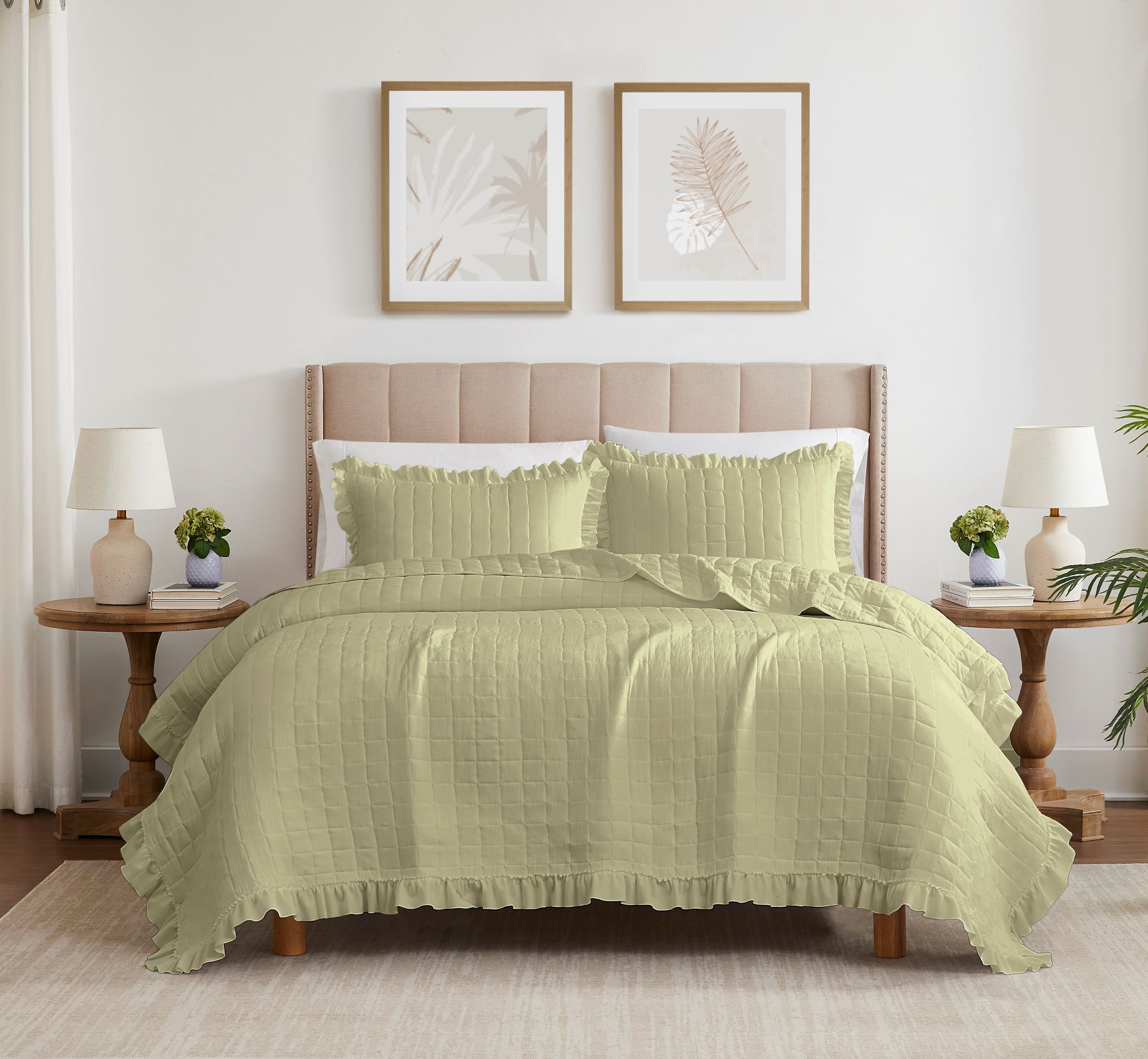 Belina 3pc Washed Stitched Quilt Sage Queen
