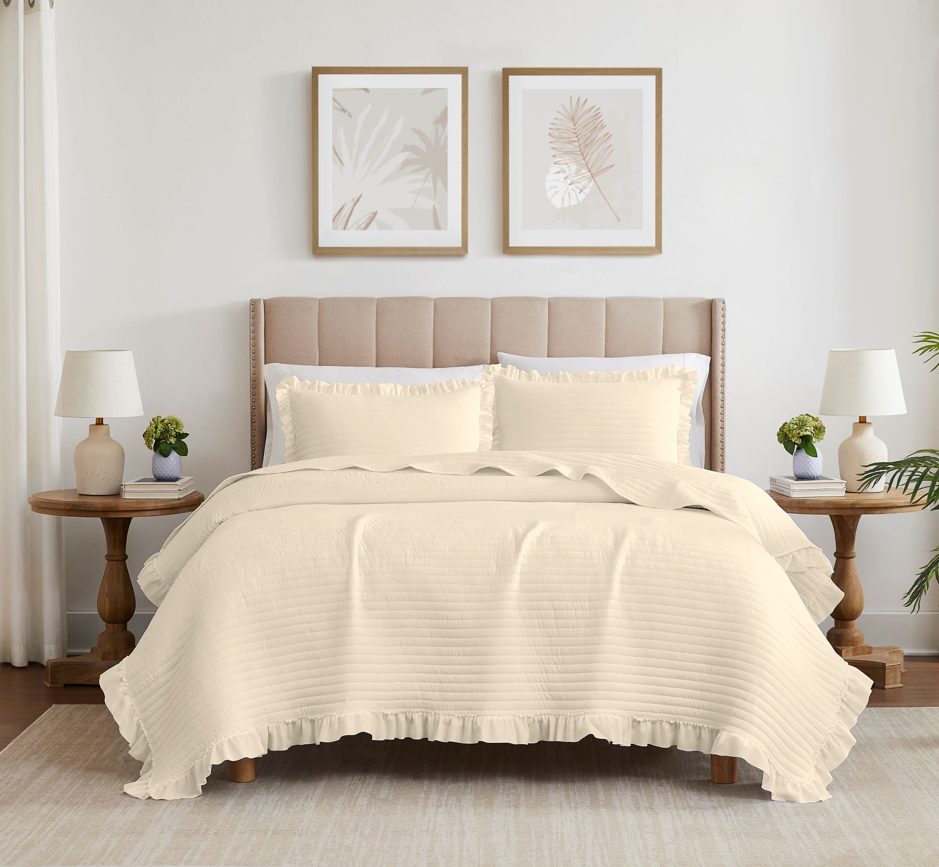 Carla 3pc Washed Stitched Quilt Beige Queen