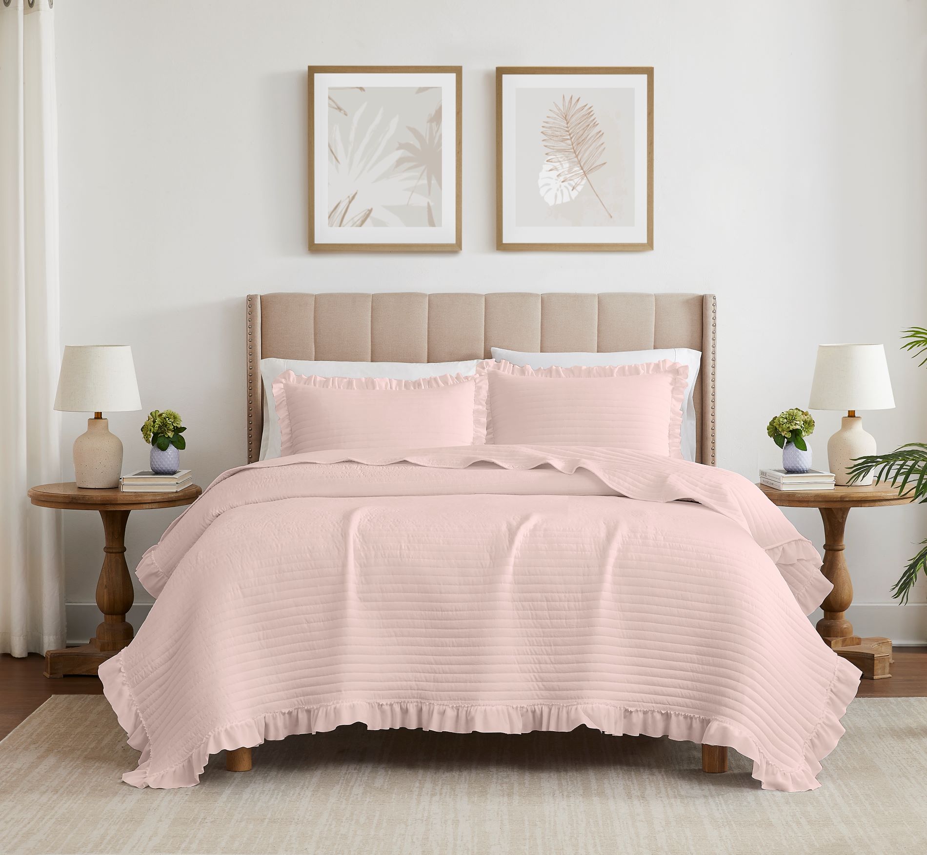 Carla 3pc Washed Stitched Quilt Rose King