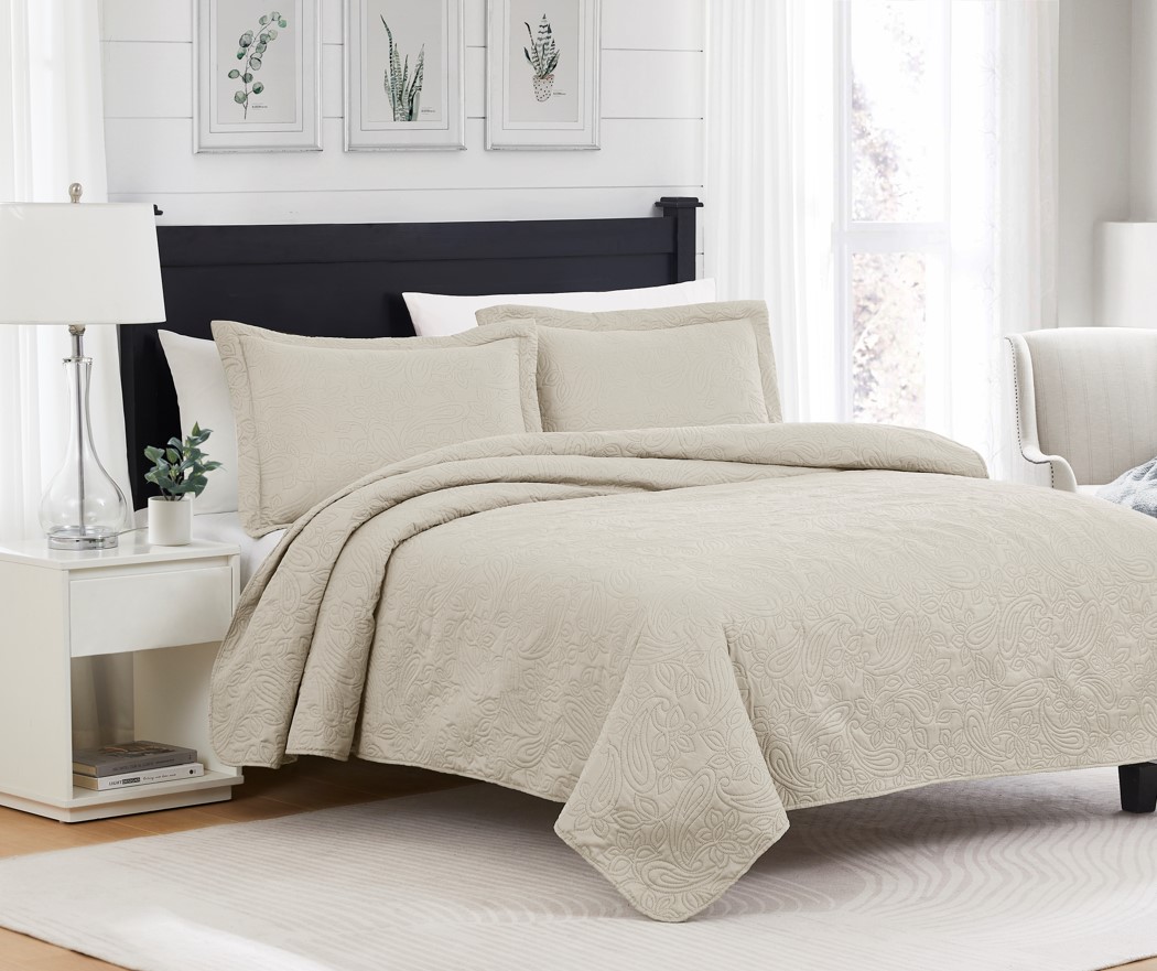 Mila 3pc Pinsonic Quilt Beige King