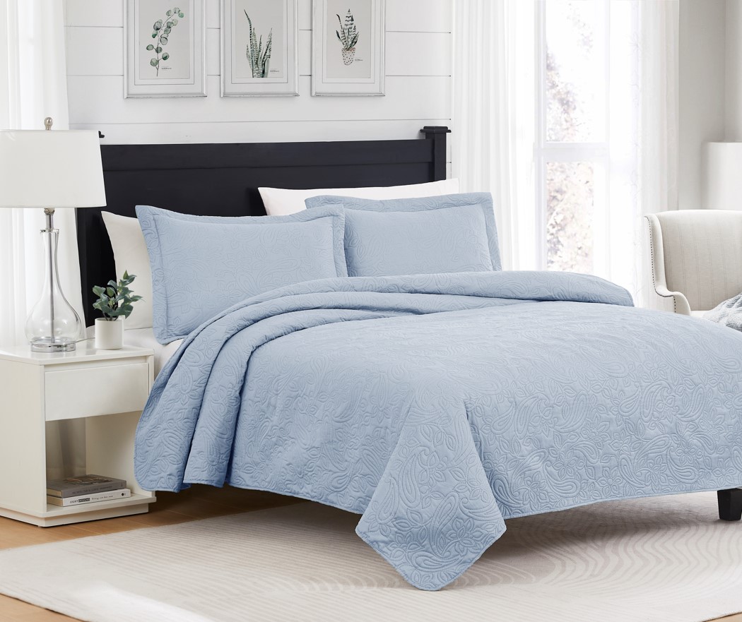 Mila 3pc Pinsonic Quilt Blue Queen