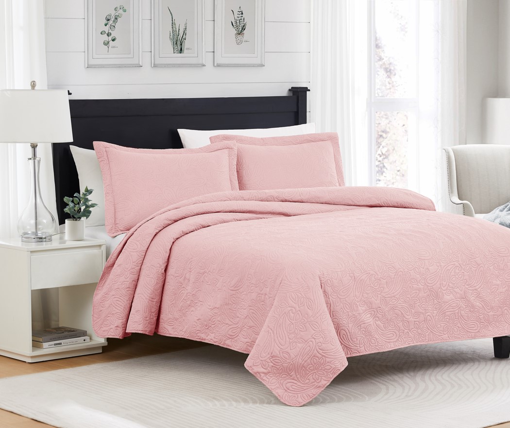 Mila 3pc Pinsonic Quilt Blush Queen