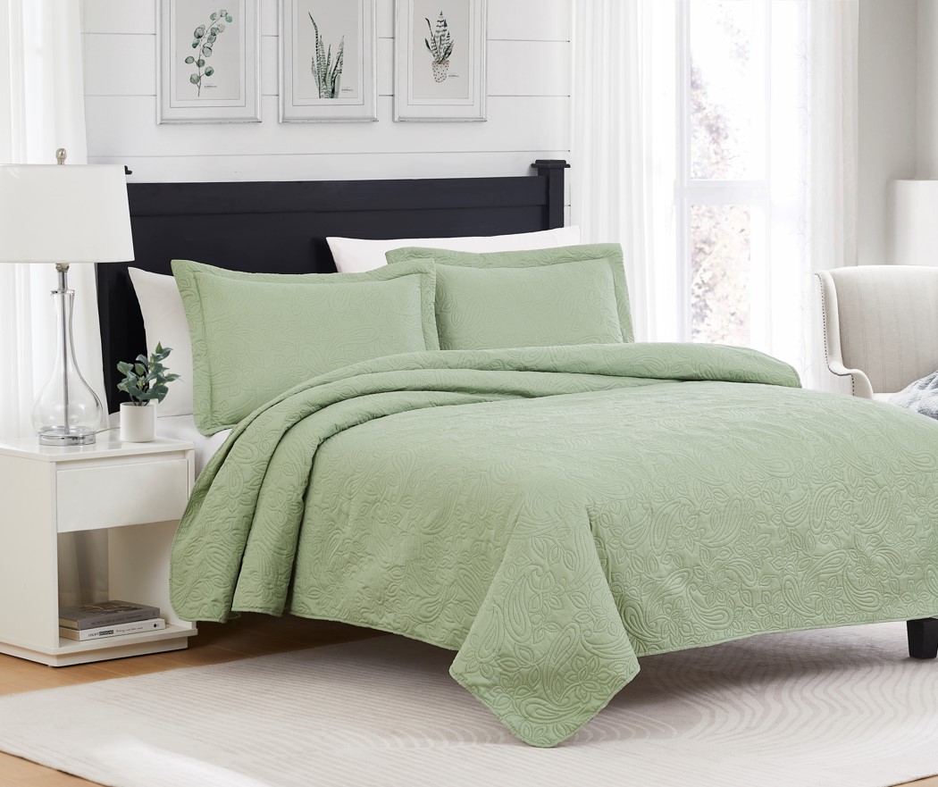 Mila 3pc Pinsonic Quilt Sage King