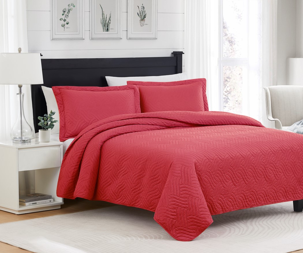 Ruby 3pc Pinsonic Quilt Red King