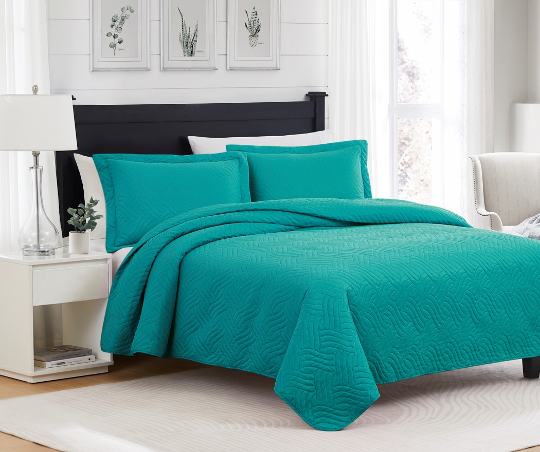 Ruby 3pc Pinsonic Quilt Turquoise Queen